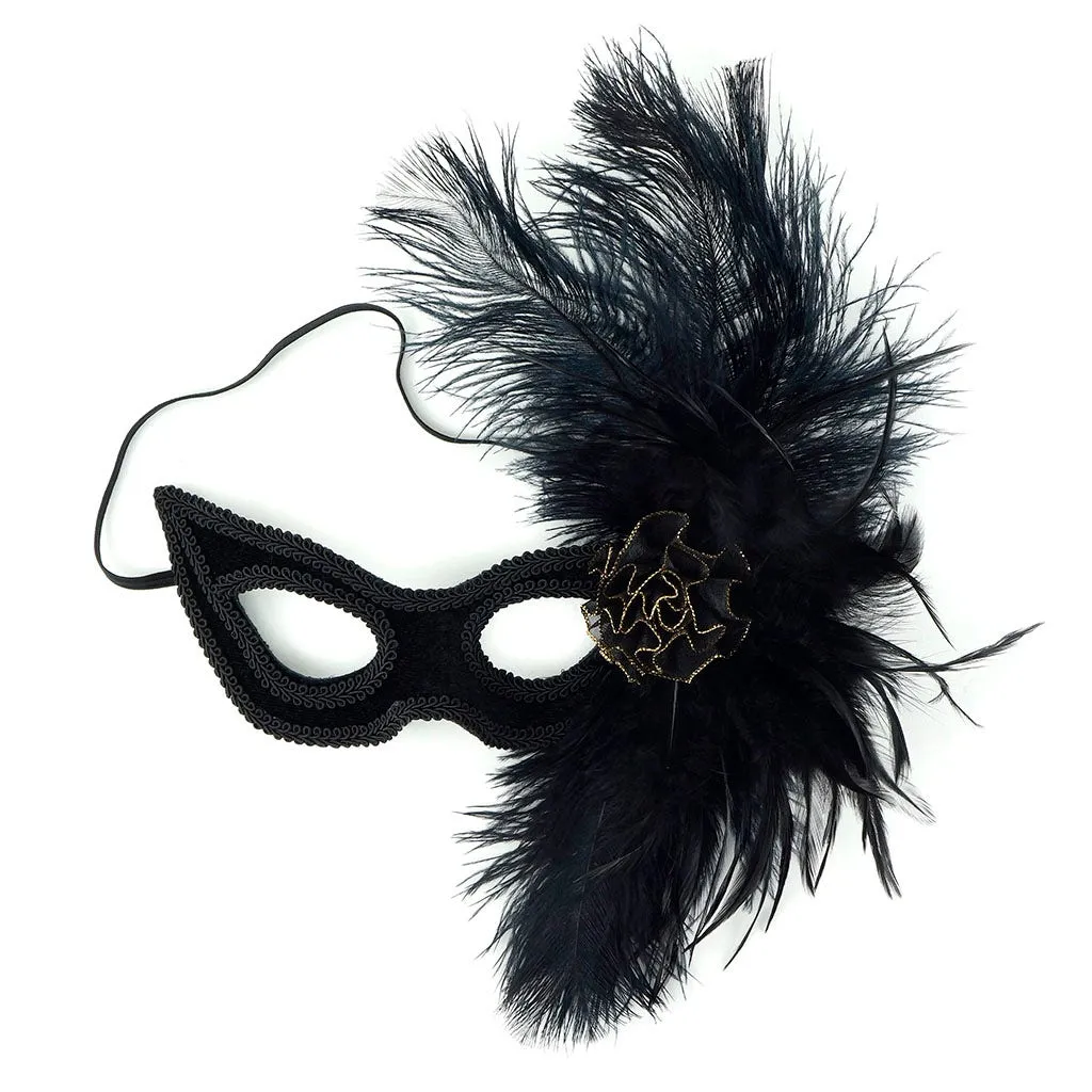 Midnight Velvet Mask w/Ostrich Feathers BL