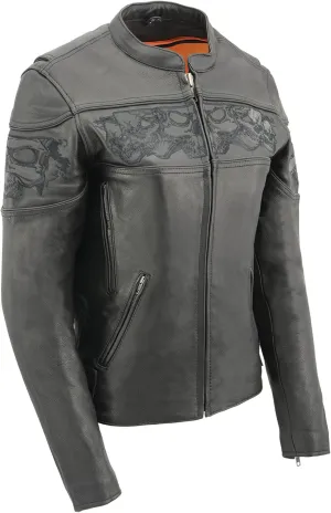 Milwaukee Leather Ladies Reflective Skulls Soft Naked Cowhide Leather Motorcycle Jacket MLL2540
