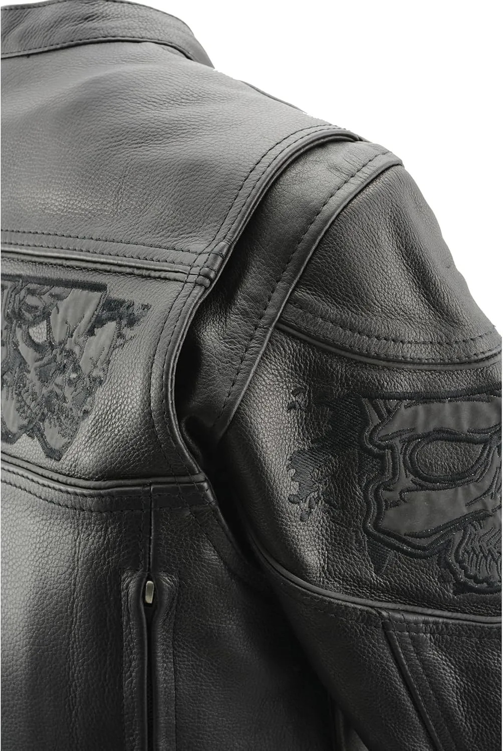 Milwaukee Leather Ladies Reflective Skulls Soft Naked Cowhide Leather Motorcycle Jacket MLL2540
