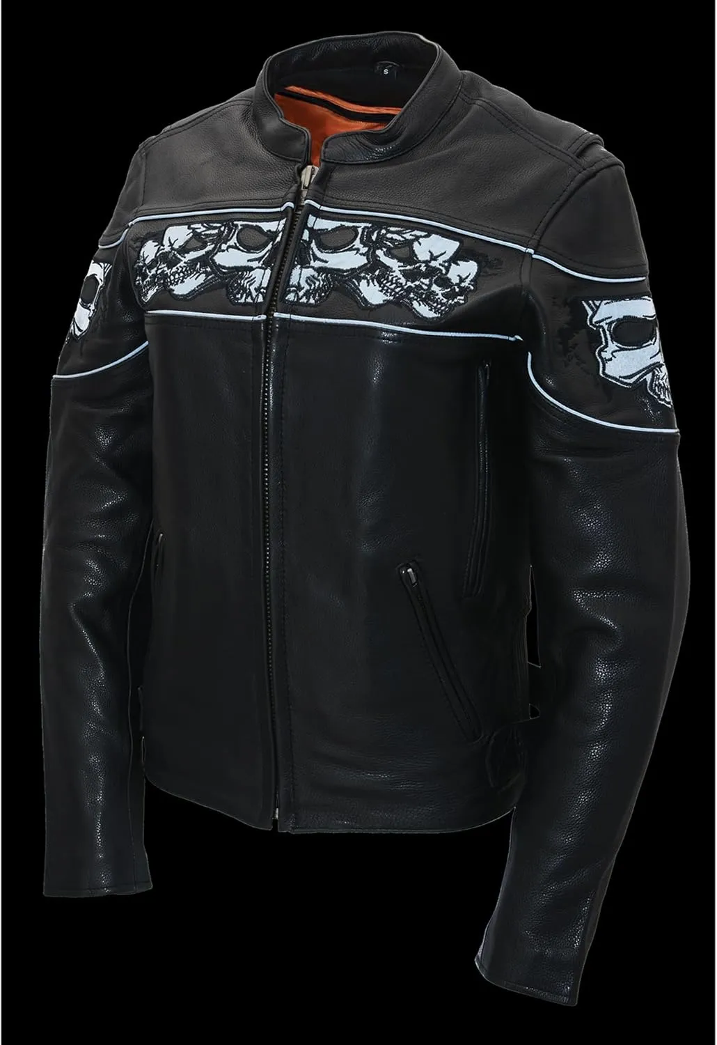 Milwaukee Leather Ladies Reflective Skulls Soft Naked Cowhide Leather Motorcycle Jacket MLL2540