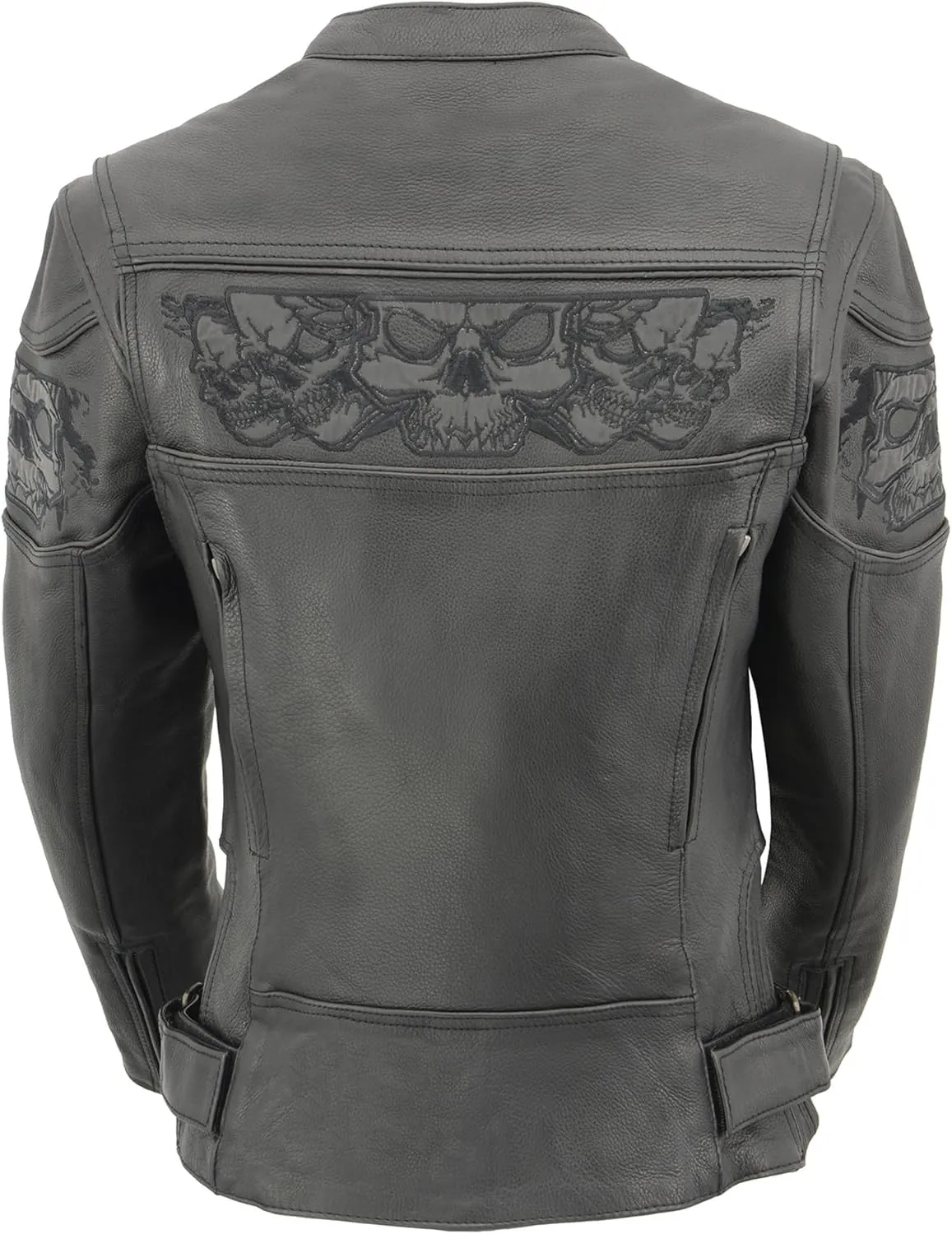 Milwaukee Leather Ladies Reflective Skulls Soft Naked Cowhide Leather Motorcycle Jacket MLL2540