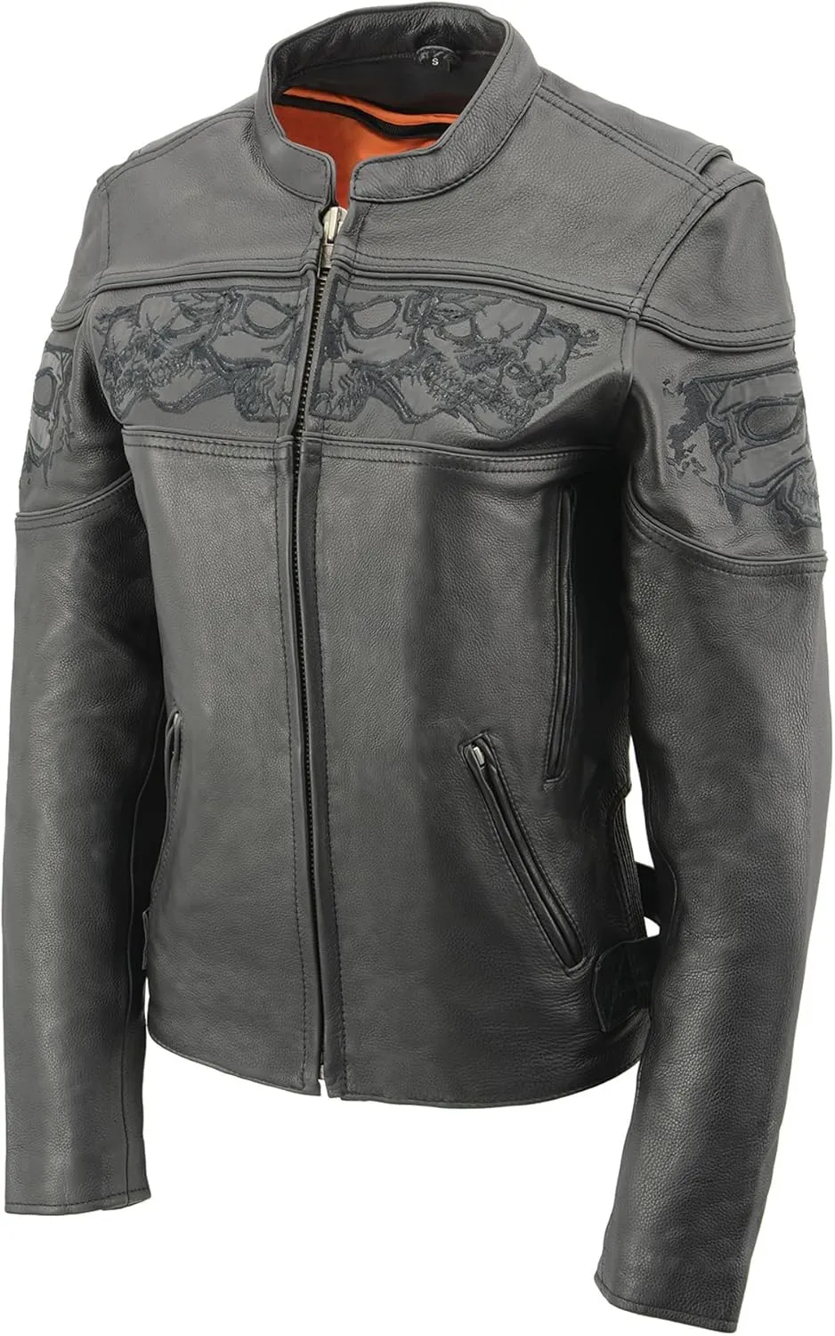 Milwaukee Leather Ladies Reflective Skulls Soft Naked Cowhide Leather Motorcycle Jacket MLL2540