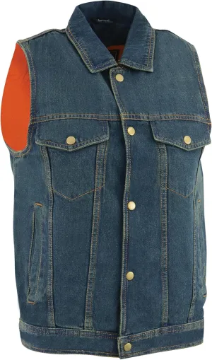Milwaukee Leather Mens Denim Shirt Collar Snap Front Vest DM1331