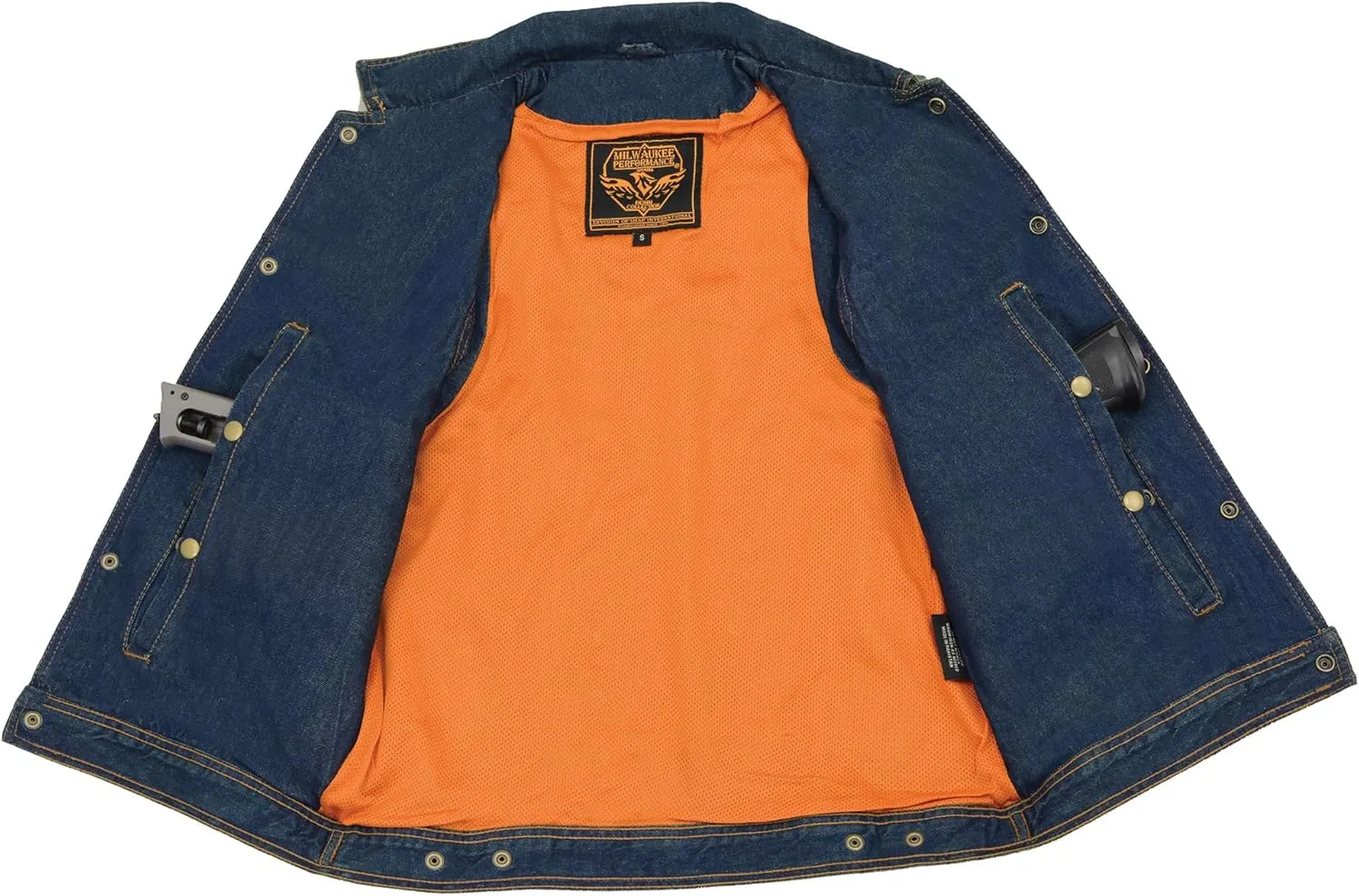 Milwaukee Leather Mens Denim Shirt Collar Snap Front Vest DM1331