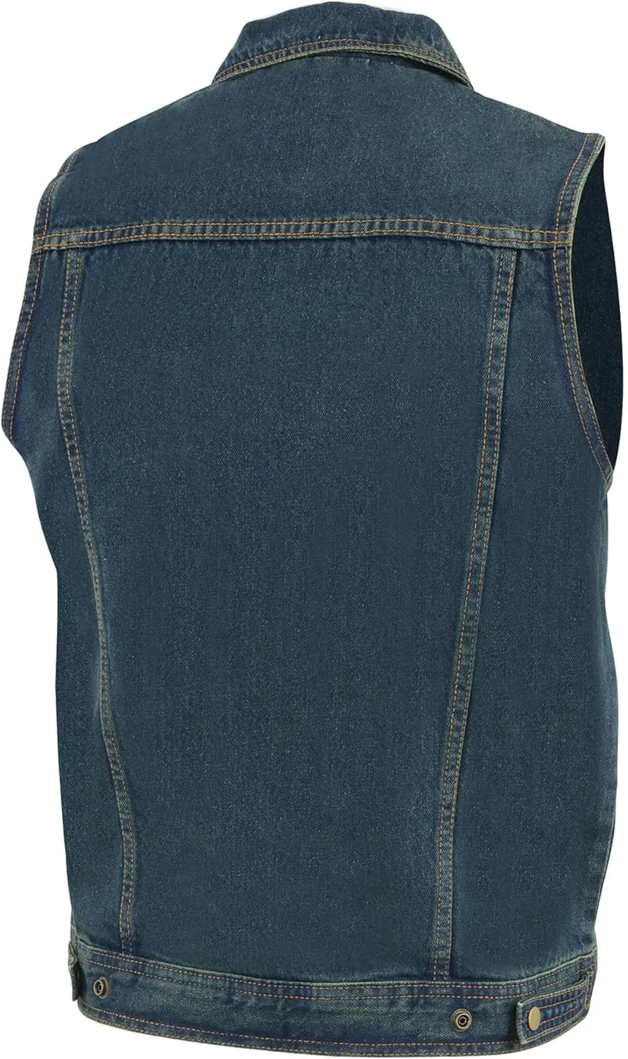 Milwaukee Leather Mens Denim Shirt Collar Snap Front Vest DM1331
