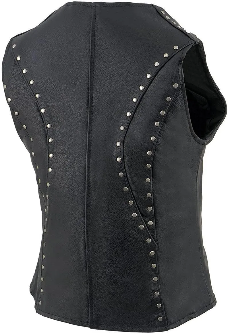 Milwaukee Leather ML2078 Women's Black Premium Leather Motorcycle Rider Vest w/Studding Detail