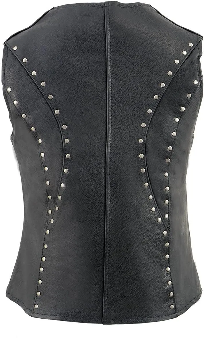 Milwaukee Leather ML2078 Women's Black Premium Leather Motorcycle Rider Vest w/Studding Detail