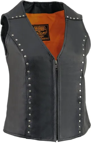 Milwaukee Leather ML2078 Women's Black Premium Leather Motorcycle Rider Vest w/Studding Detail