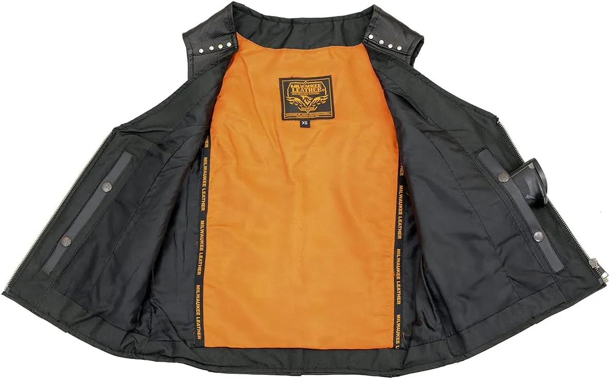Milwaukee Leather ML2078 Women's Black Premium Leather Motorcycle Rider Vest w/Studding Detail