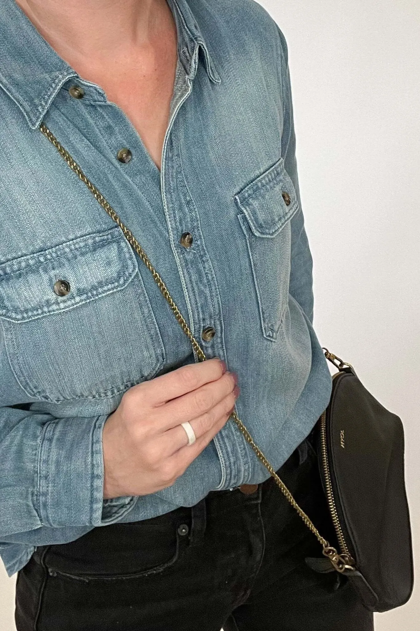 Mini Halfmoon Leather Bag with Gold Chain