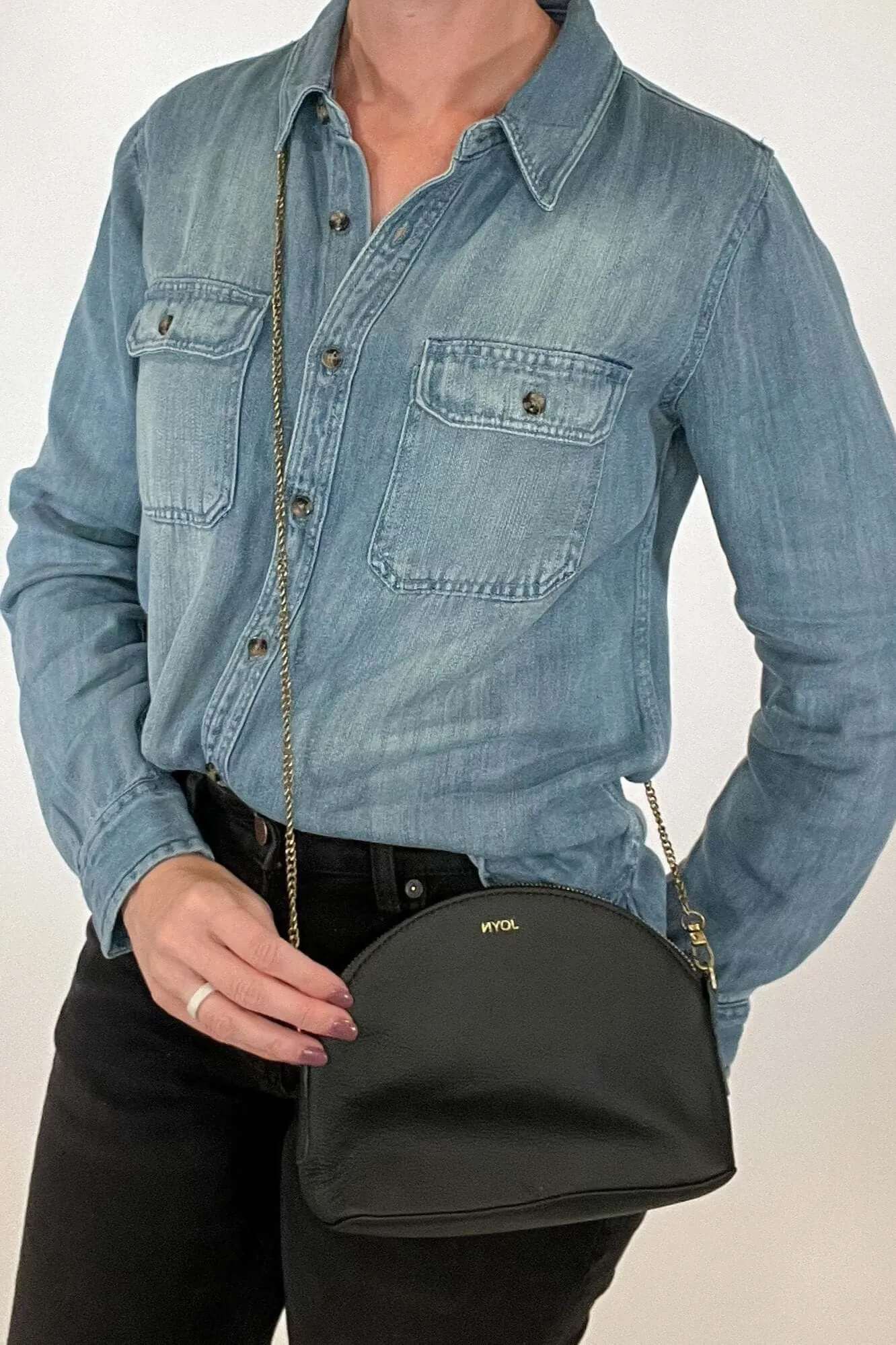 Mini Halfmoon Leather Bag with Gold Chain