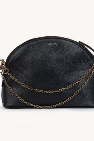 Mini Halfmoon Leather Bag with Gold Chain