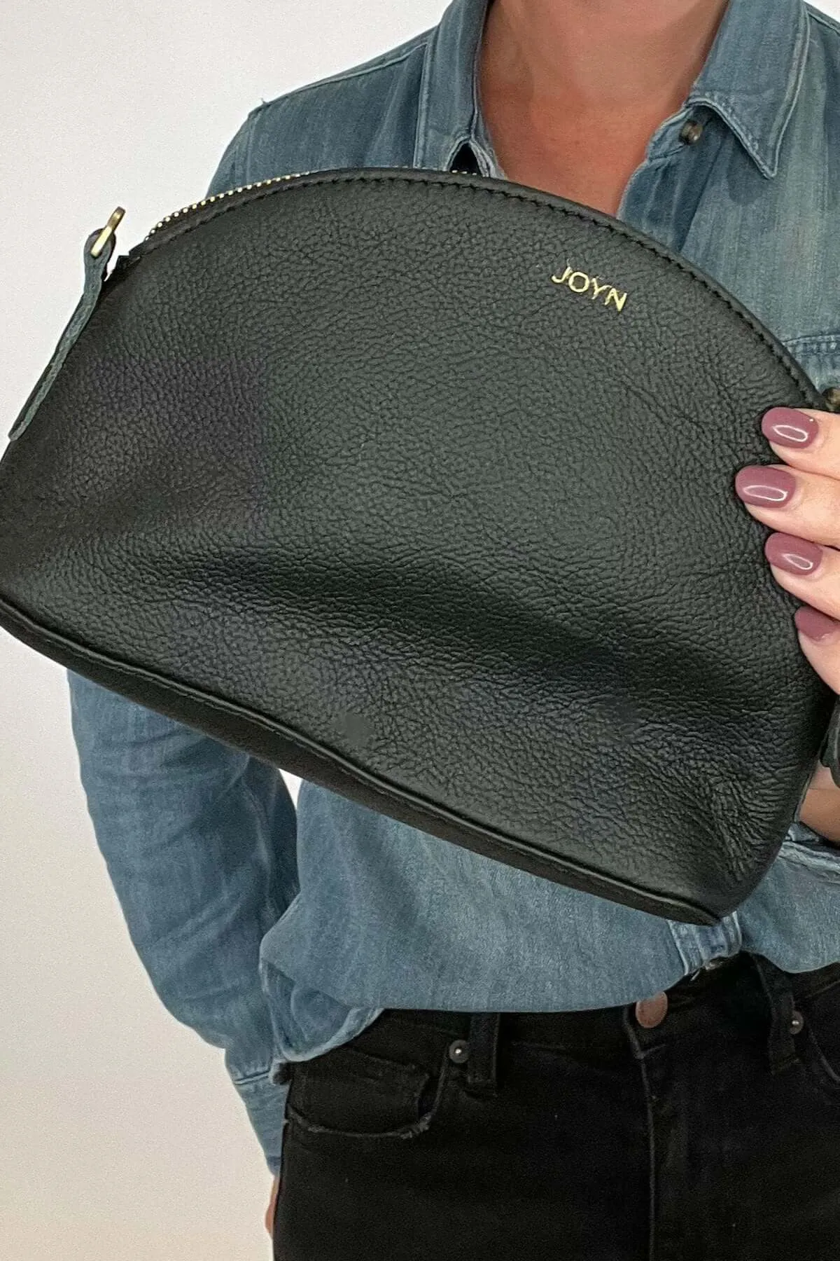 Mini Halfmoon Leather Bag with Gold Chain
