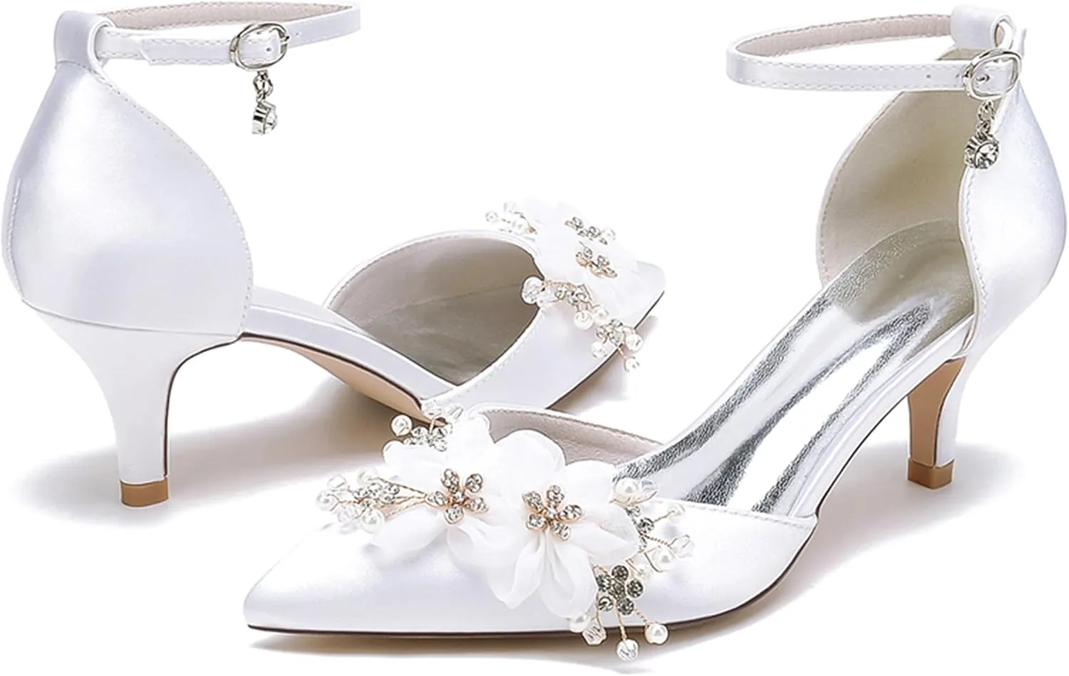 Minishion Party Wear Shoes for Women Low Heel Bridal Wedding Pumps with Flower MS315