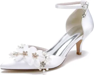 Minishion Party Wear Shoes for Women Low Heel Bridal Wedding Pumps with Flower MS315