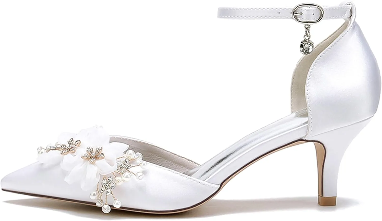 Minishion Party Wear Shoes for Women Low Heel Bridal Wedding Pumps with Flower MS315