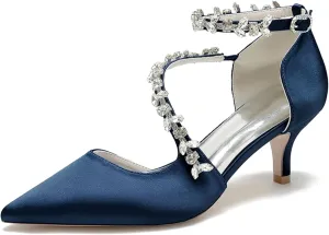 Minishion Womens Rhinestone Wedding Heels Low Heel Evening Formal Pumps MS286