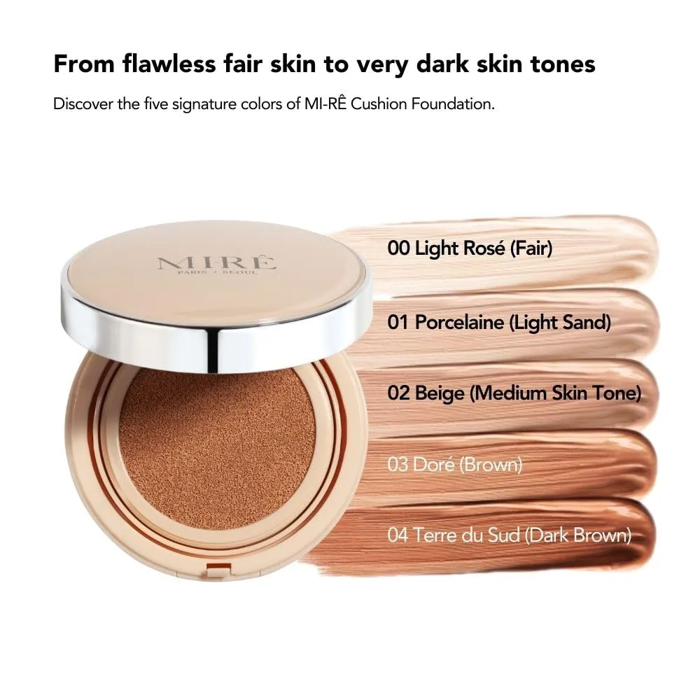 MIRECOSMETICS Velvet Finish All in 1 Cushion Foundation │Long Lasting, Full Coverage for All Skin Types (0.67oz) (02 Beige)