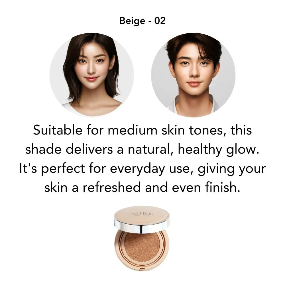 MIRECOSMETICS Velvet Finish All in 1 Cushion Foundation │Long Lasting, Full Coverage for All Skin Types (0.67oz) (02 Beige)