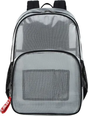 MIRLEWAIY Heavy Duty Mesh Backpack See Through Bag Stadium Approved Schoolbag with Laptop Compartment, Black