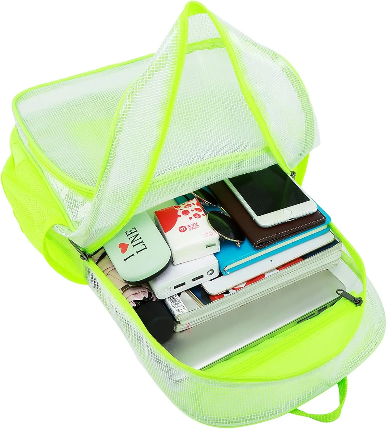 MIRLEWAIY Heavy Duty Mesh Backpack See Through Bag Stadium Approved Schoolbag with Laptop Compartment, Black
