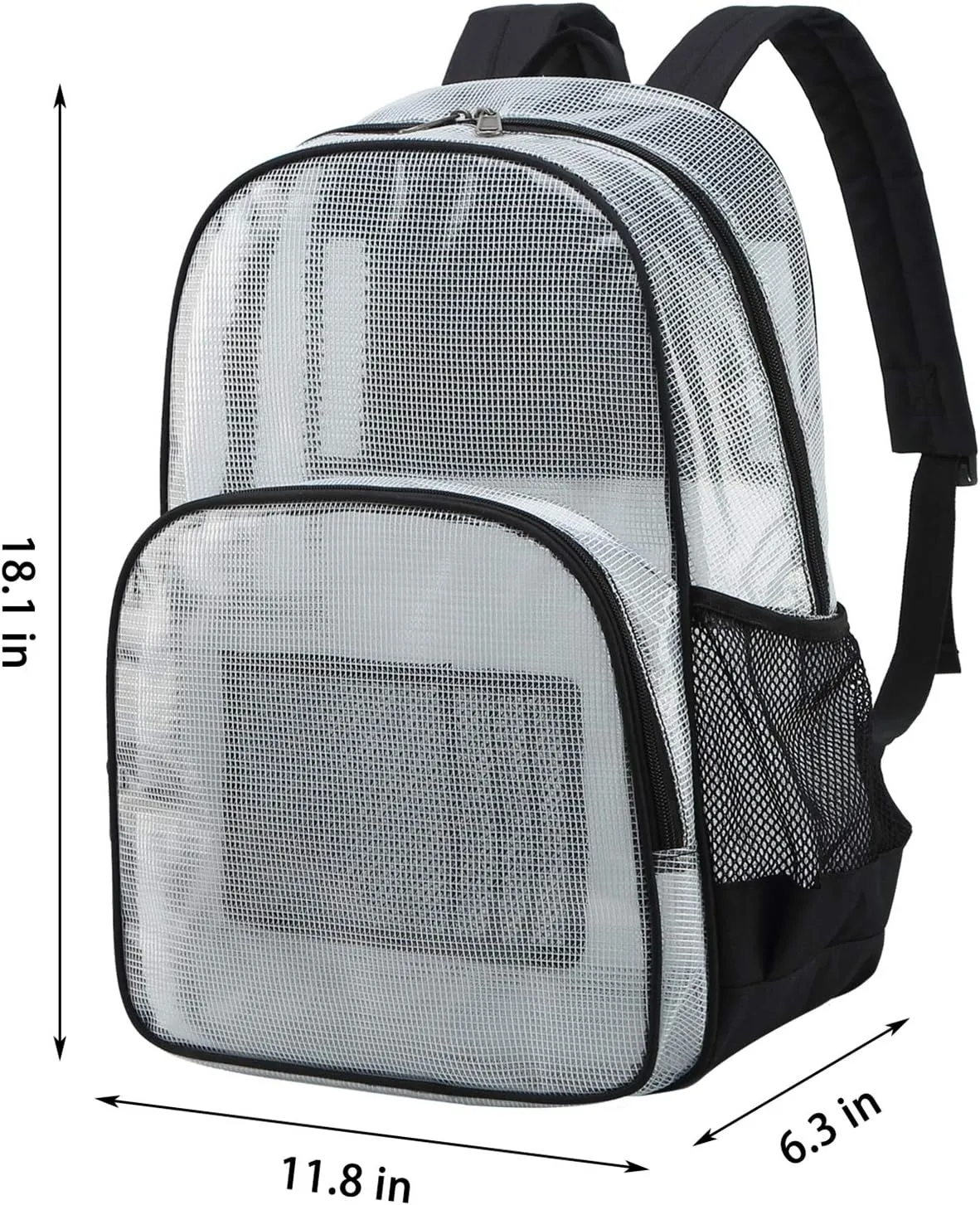 MIRLEWAIY Heavy Duty Mesh Backpack See Through Bag Stadium Approved Schoolbag with Laptop Compartment, Black