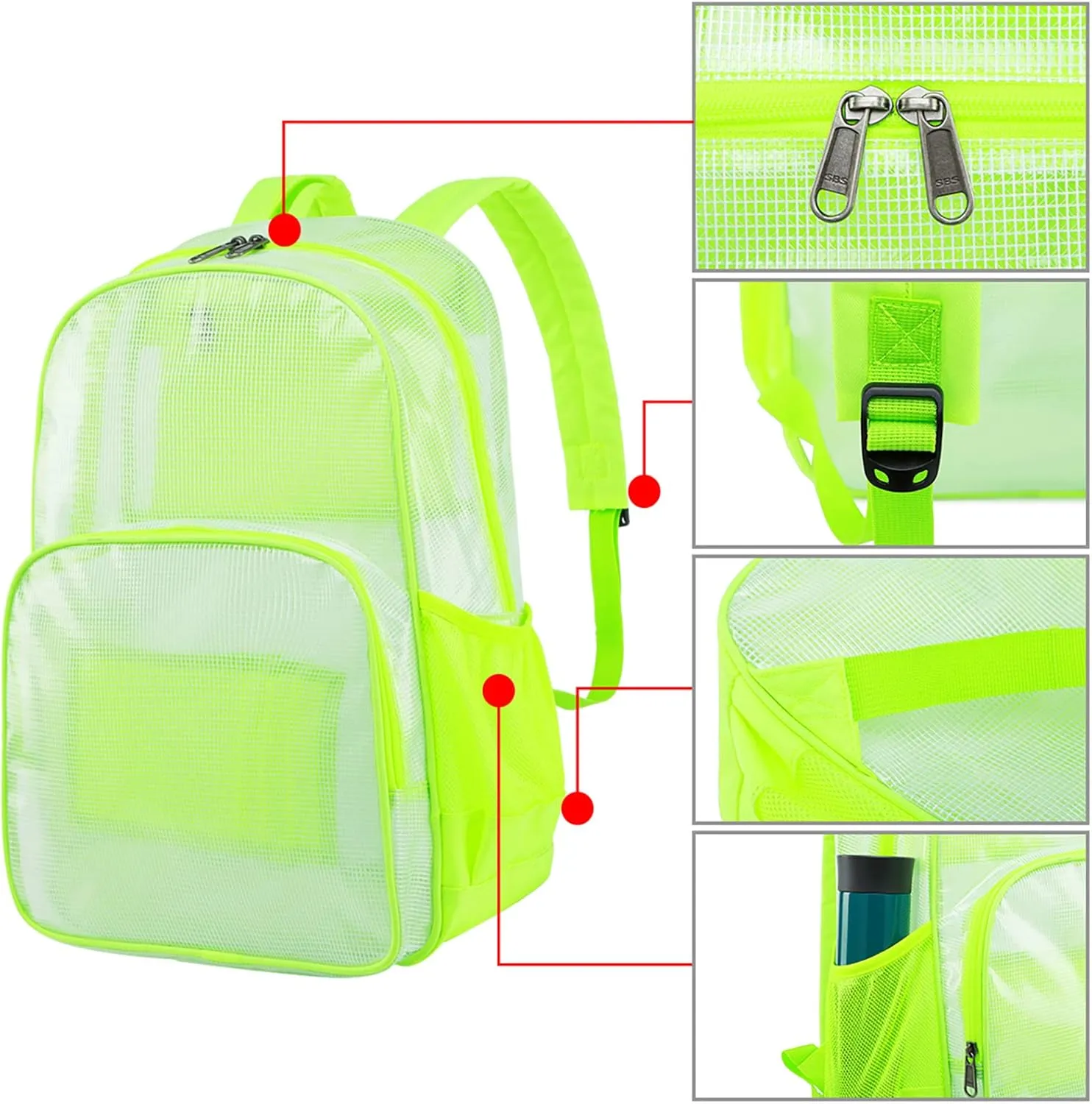 MIRLEWAIY Heavy Duty Mesh Backpack See Through Bag Stadium Approved Schoolbag with Laptop Compartment, Black