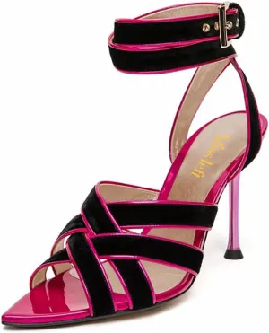miss left Women Sexy Strappy Stiletto High Heel Sandals Open Pointy Toe Cross Straps Buckle Pumps Soft Velvet Weekend Party Shoes Size 4-16 US