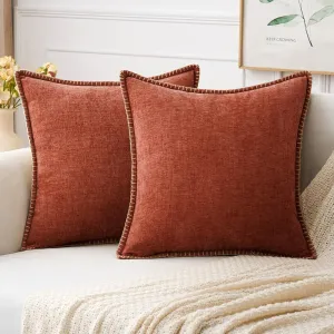 MIULEE Pack of 2 Couch Throw Pillow Covers 16x16 Inch Burnt Orange Farmhouse Decorative Pillow Covers with Stitched Edge Soft Chenille Solid Dyed Fall Pillow Covers for Sofa Bed Living Room
