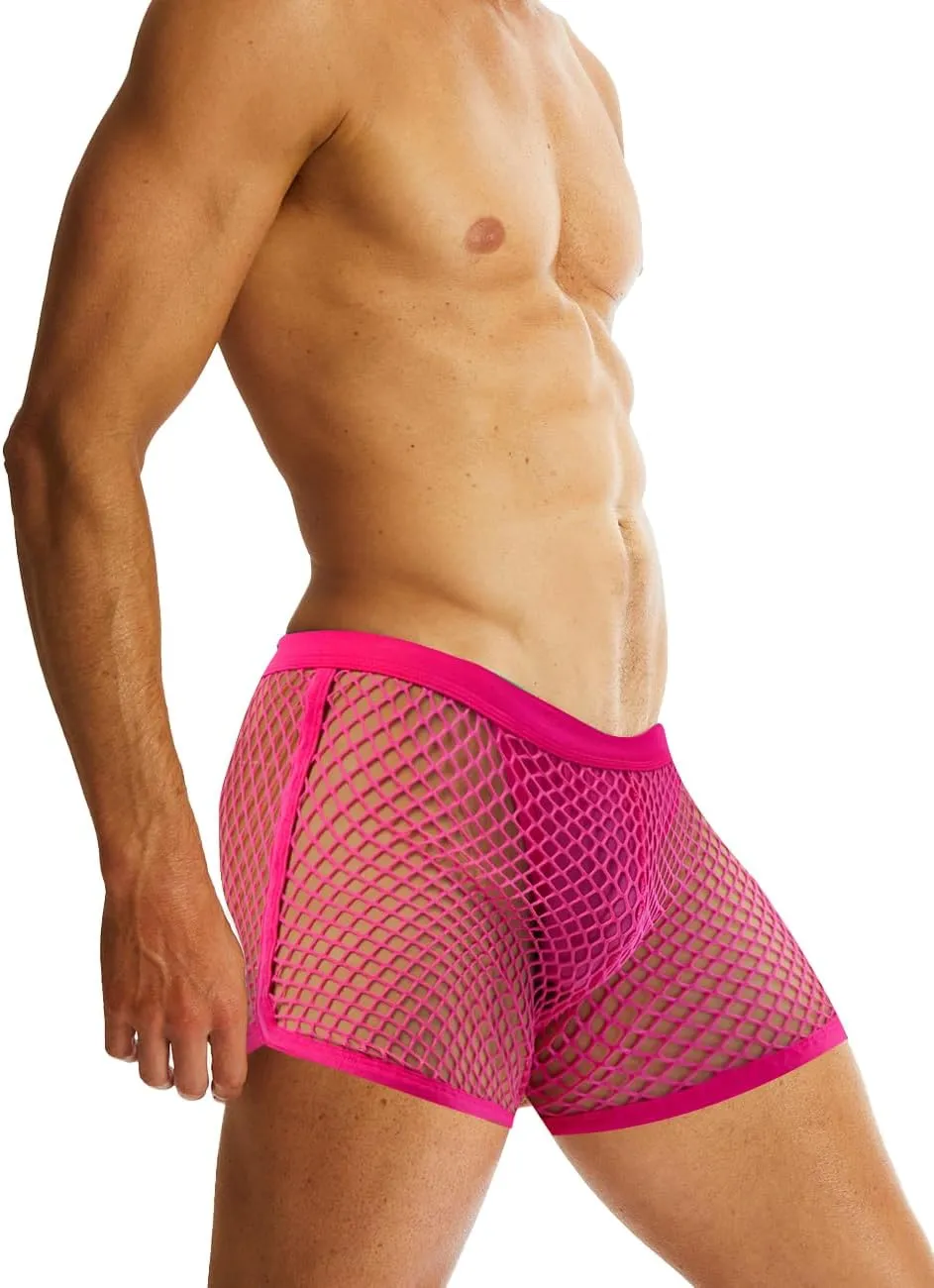 MIZOK Men's Sexy Sheer Fishnet Boxer Briefs Mesh See Through Pouch Boxer Underwear
