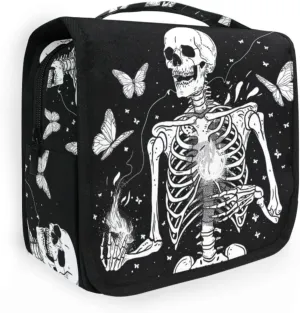 MNSRUU Hanging Toiletry Bag Gothic Skull and Butterflies Travel Makeup bag for Toiletries Portable Travel Toiletry Organizer Cosmetic Bags with Hanging Hook