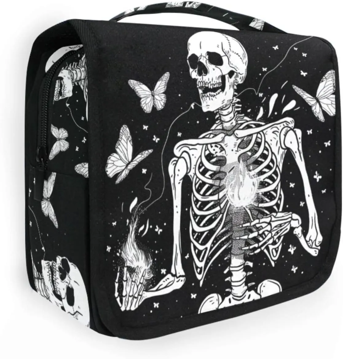 MNSRUU Hanging Toiletry Bag Gothic Skull and Butterflies Travel Makeup bag for Toiletries Portable Travel Toiletry Organizer Cosmetic Bags with Hanging Hook