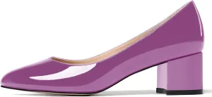 MODENCOCO Women's Patent Leather Round Toe Solid Slip On Chunky Low Heel Pumps Wedding Evening Dress Shoes 2 Inch