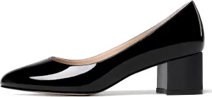 MODENCOCO Women's Patent Leather Round Toe Solid Slip On Chunky Low Heel Pumps Wedding Evening Dress Shoes 2 Inch