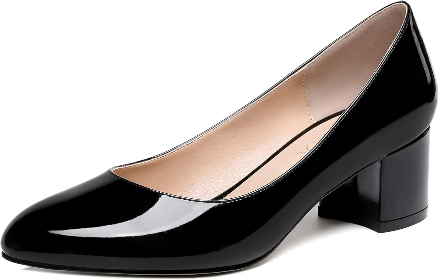MODENCOCO Women's Patent Leather Round Toe Solid Slip On Chunky Low Heel Pumps Wedding Evening Dress Shoes 2 Inch
