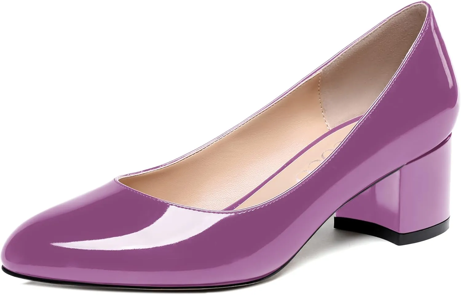 MODENCOCO Women's Patent Leather Round Toe Solid Slip On Chunky Low Heel Pumps Wedding Evening Dress Shoes 2 Inch