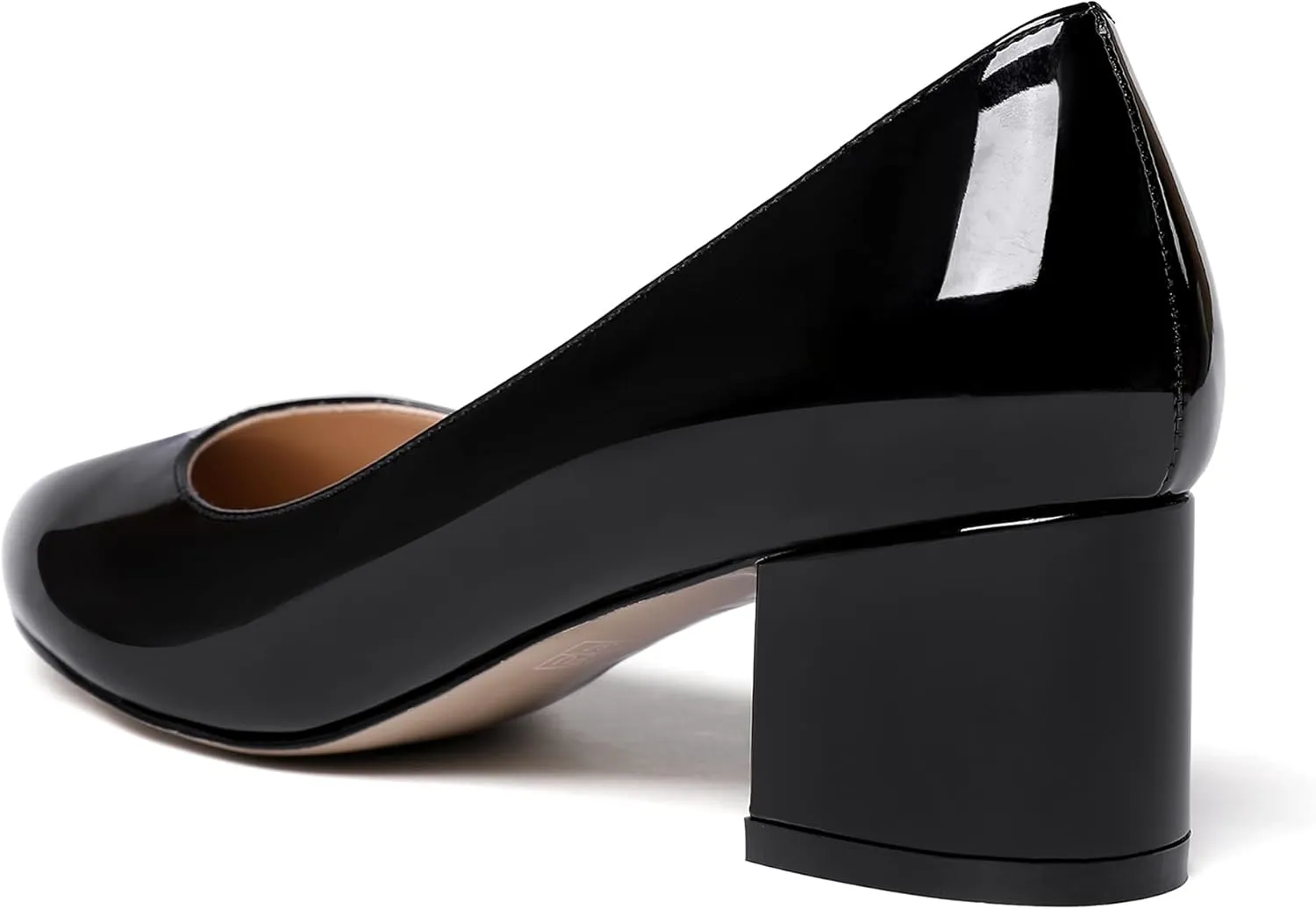 MODENCOCO Women's Patent Leather Round Toe Solid Slip On Chunky Low Heel Pumps Wedding Evening Dress Shoes 2 Inch