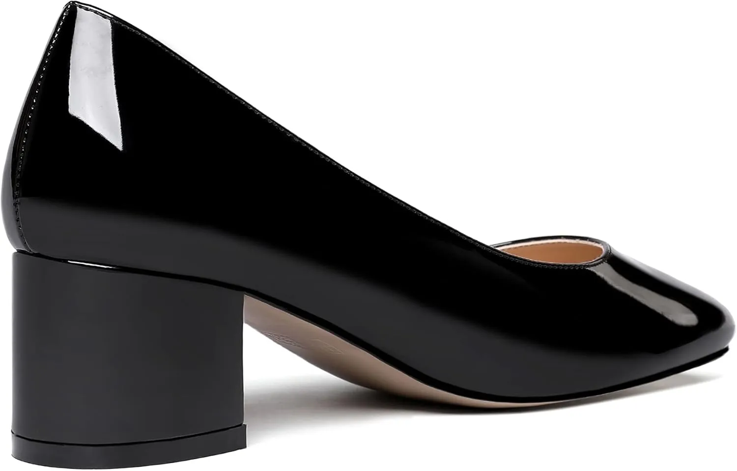 MODENCOCO Women's Patent Leather Round Toe Solid Slip On Chunky Low Heel Pumps Wedding Evening Dress Shoes 2 Inch