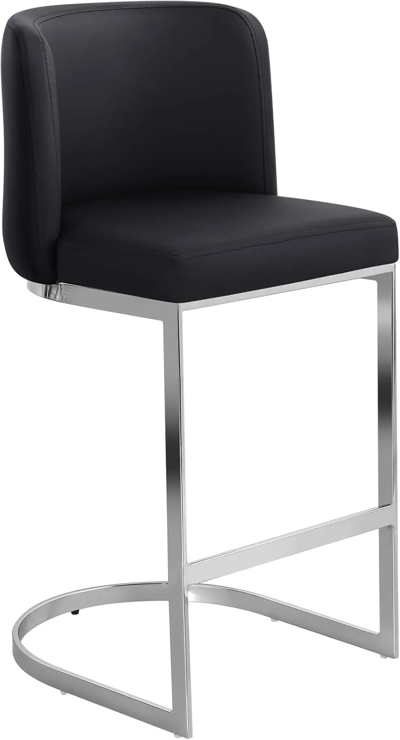 Modern Counter Height Bar Stools 26" Counter Stools with Back and C-Shaped Metal Frame, Upholstered Faux Leather Bar Chairs Island Stools for Kitchen Counter, Home Bar, Pub, Black