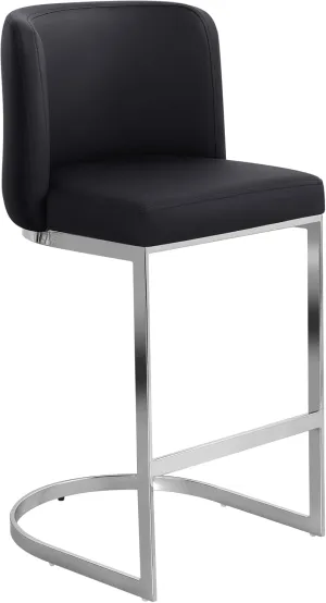 Modern Counter Height Bar Stools 26" Counter Stools with Back and C-Shaped Metal Frame, Upholstered Faux Leather Bar Chairs Island Stools for Kitchen Counter, Home Bar, Pub, Black