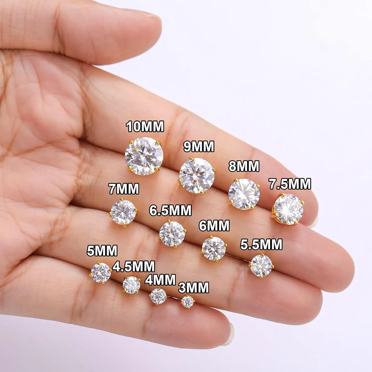 Moissanite Stud Earrings Screw Back 3-10mm 0.2ct-8.0ct 18K White Yellow Rose Gold Plated S925 Sterling Silver Round Cut D Color VVS1 Lab Created Moissanite Earrings for Women Men