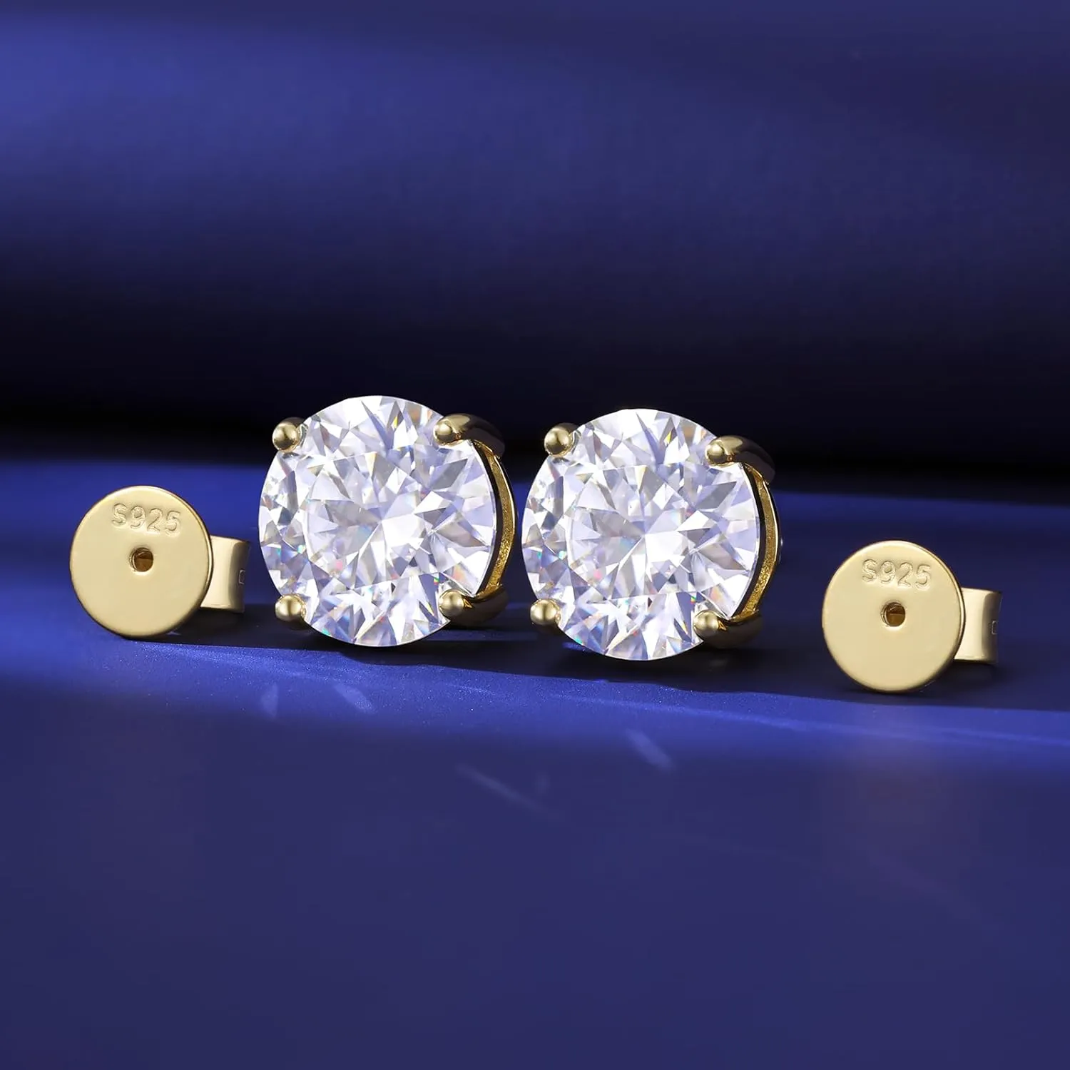 Moissanite Stud Earrings Screw Back 3-10mm 0.2ct-8.0ct 18K White Yellow Rose Gold Plated S925 Sterling Silver Round Cut D Color VVS1 Lab Created Moissanite Earrings for Women Men