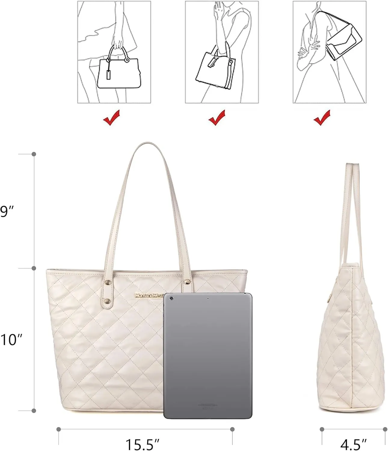 Montana West Quilted Handbag for Women Tote Purse Shoulder Bag Large Fashion Hobo Purse