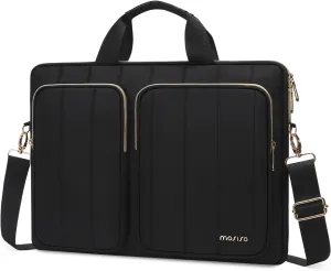 MOSISO Laptop Shoulder Bag, 15-15.6 inch Computer Bag Compatible with MacBook Pro 16 inch, HP, Dell, Lenovo, Asus Notebook, Front 2 Quilted Rectangle Vertical Zipper Pockets & Handle & Belt, Black