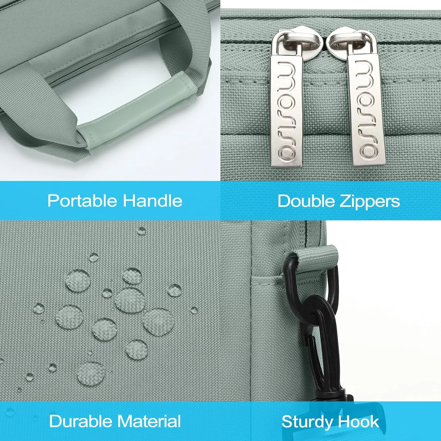 MOSISO Laptop Shoulder Bag Compatible with MacBook Air 15 M4 M3 M2/Pro 16 inch M4 M3 M2 M1,15-15.6 inch Notebook with 2 Raised&1 Flapover&1 Horizontal Pocket&Handle&Belt, Antique Green