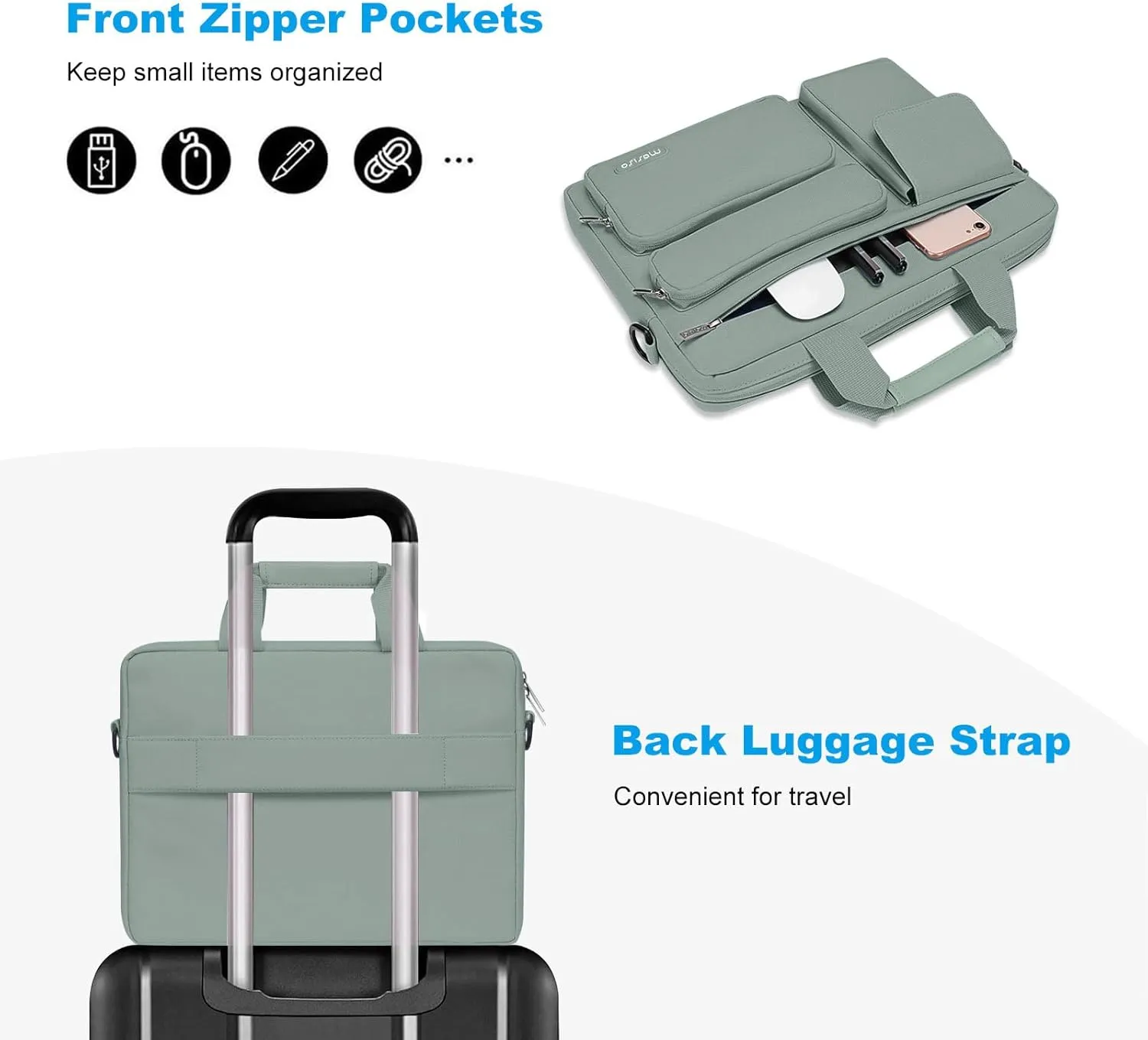 MOSISO Laptop Shoulder Bag Compatible with MacBook Air 15 M4 M3 M2/Pro 16 inch M4 M3 M2 M1,15-15.6 inch Notebook with 2 Raised&1 Flapover&1 Horizontal Pocket&Handle&Belt, Antique Green