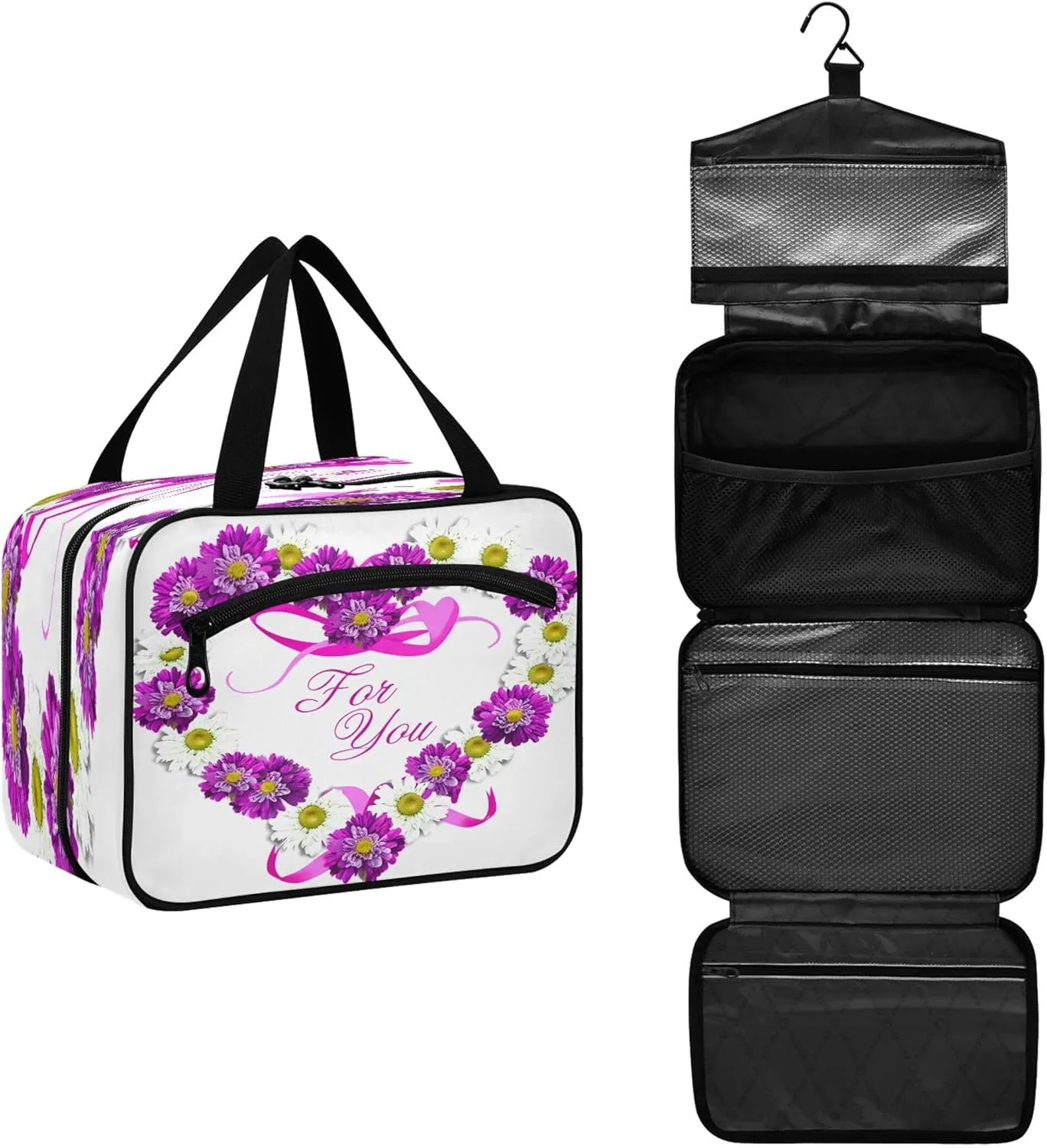 Mother's Day Purple Floral Travel Toiletry Bag for Women & men Hanging Portable Toiletry Bag Large Capacity Travel Bag for Hold Cosmetics Skin Care Products Toiletries Large
