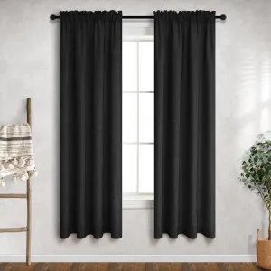 Mrs.Naturall Black 36x63 Inches Long Rod Pocket Sheer Linen Blended Curtains