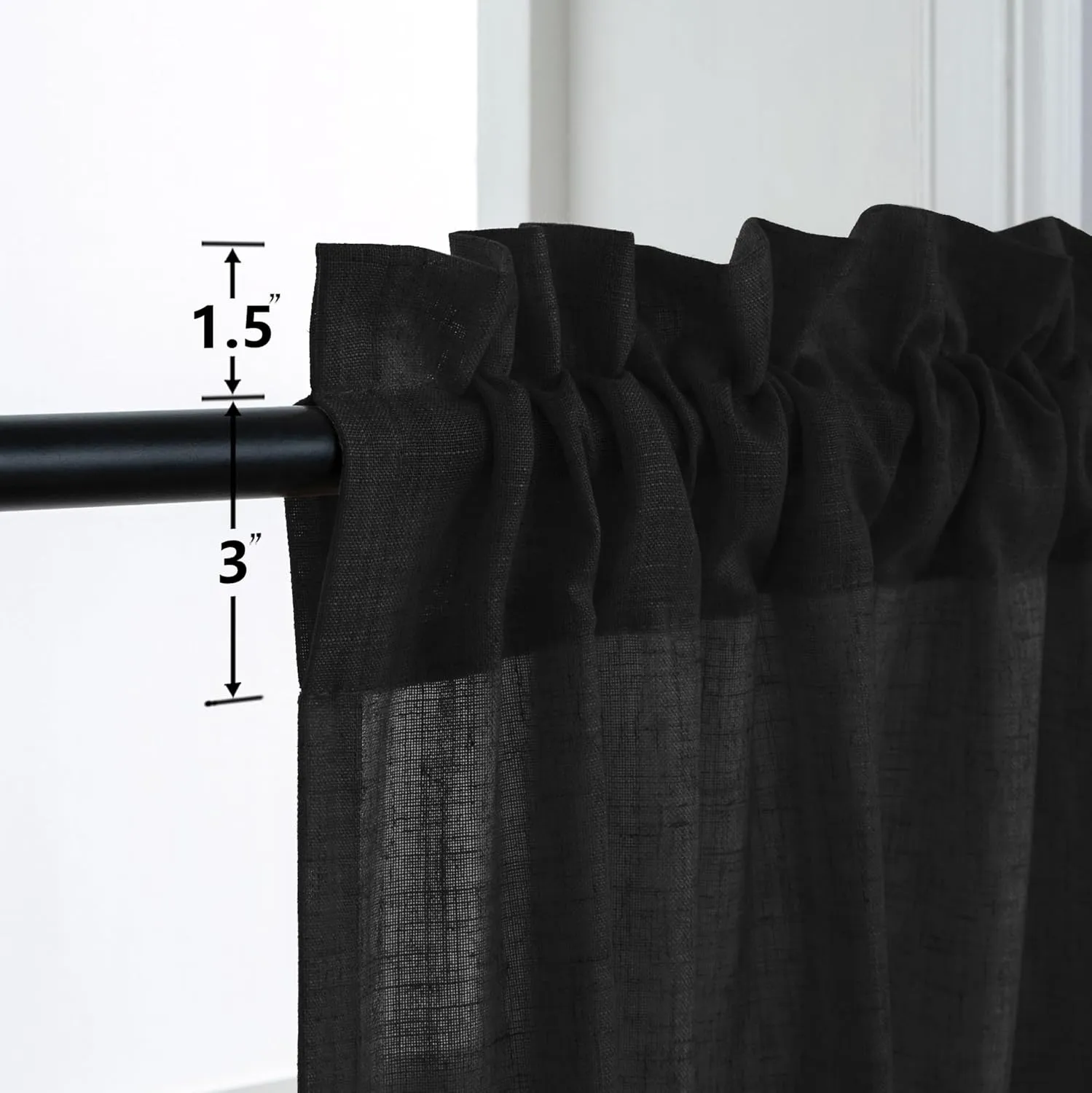 Mrs.Naturall Black 36x63 Inches Long Rod Pocket Sheer Linen Blended Curtains