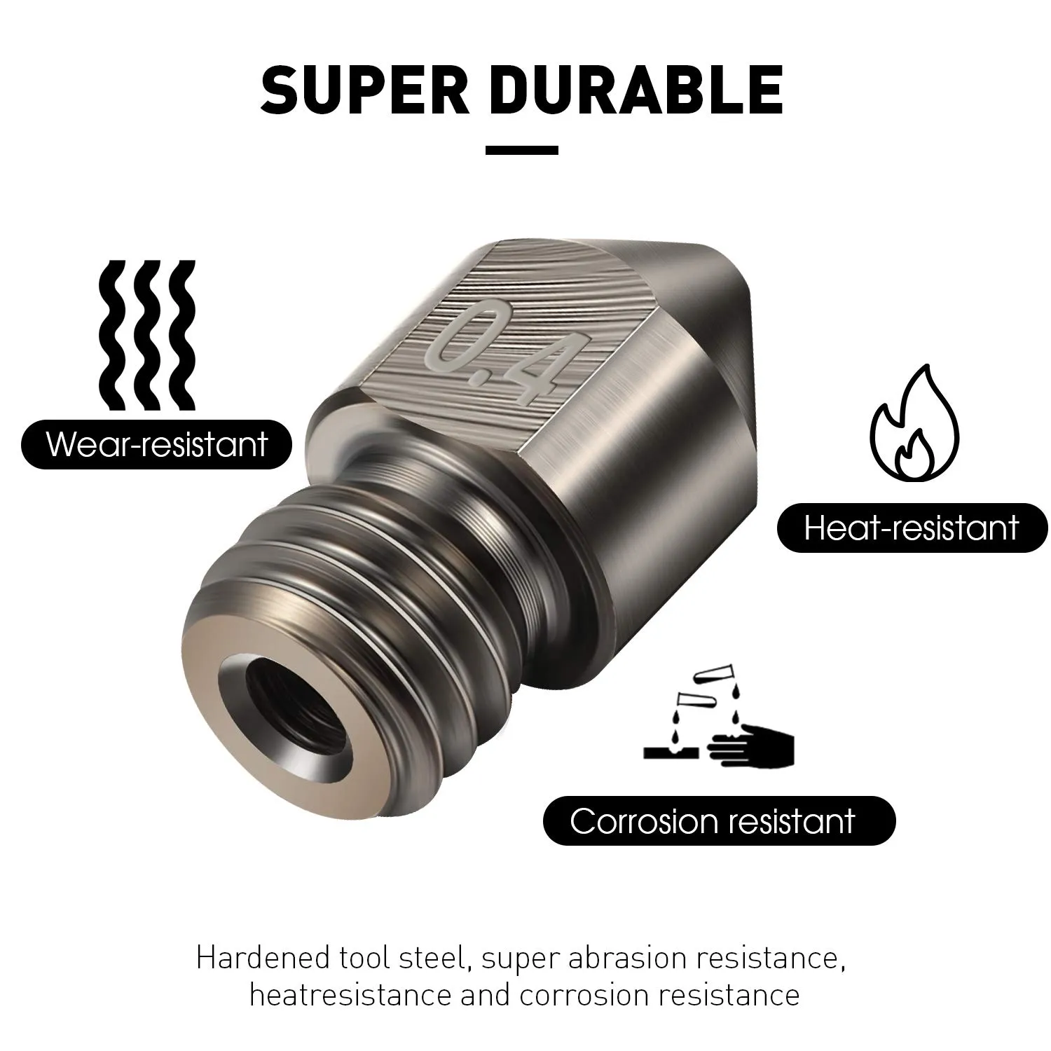Mudder 10 Pieces Hardened Steel Nozzle 0.4 Mm/ 1.75 mm 3D Printer Mk8 Nozzles High Temperature Wear Resistant Compatible with Ender 3/ Ender3 Pro, Prusa I3, Makerbot Creality Cr-10 All Metal Hotend